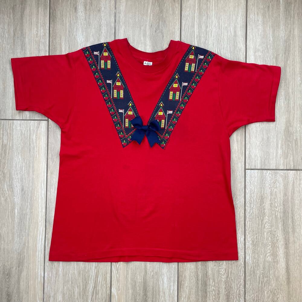 Vintage 1994 Teacher School Graphic T Shirt XL Fruit Loom Red Bow 90s Novelty